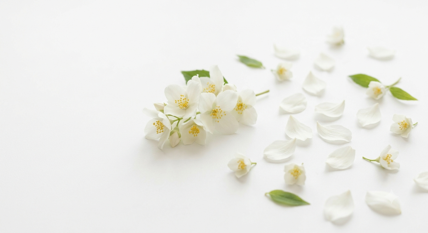 The core transitions smoothly into an opulent white floral layer, driven by natural jasmine petals to provide haute-couture refinement.