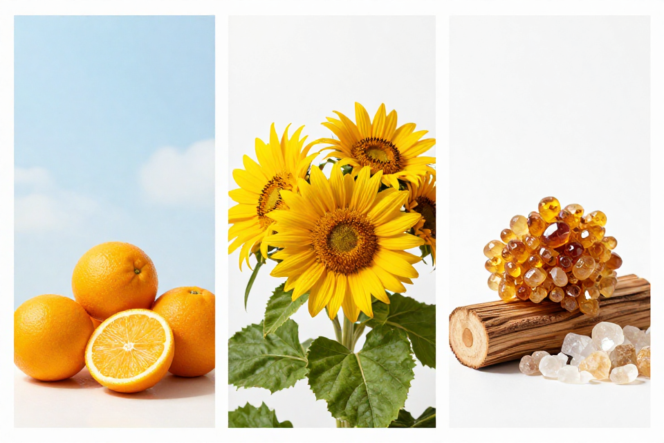 A three-panel triptych showcasing bright citrus and atmospheric ozone, solar florals next to green botanicals, and mineral ambergris beside cedarwood and clean musk.